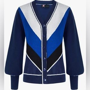 Patch Color Block Sweaters Long Sleeve Classic Knit Outwear Coat(Navy Blue,XL)